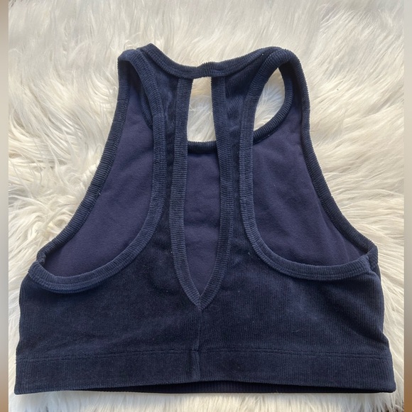 💖5 for $50💖AERIE Dark Blue Racerback Sports bra Velvety Ribbed High Neck - Picture 2 of 5